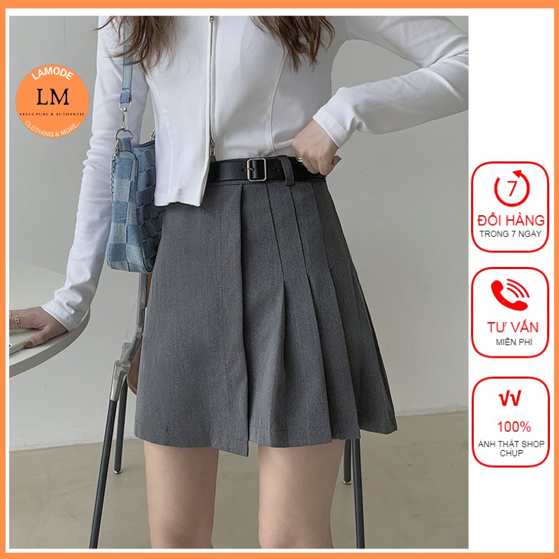 Chân váy xếp ly ngắn chữ a phong cách LAMODE, chân váy chữ a ngắn xếp ly có quần mặc bên trong