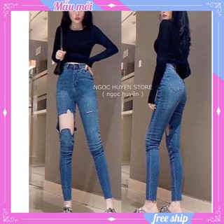 Quần jeans nữ ôm rách đùi 💖freeship💖 quần bò ôm co giãn rách to cá tính ad22 sunny