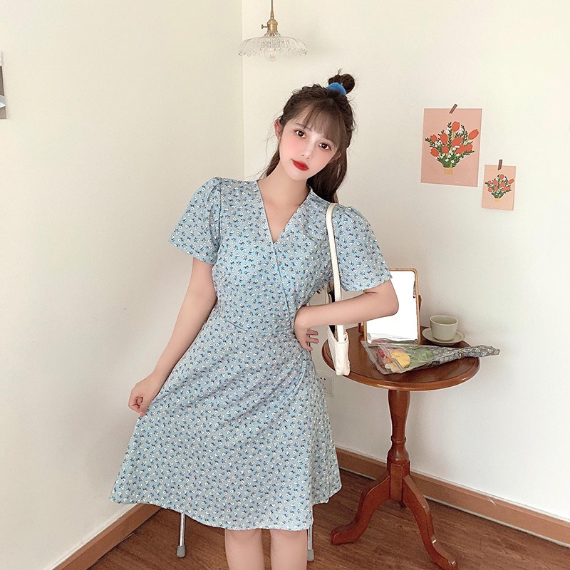 IELGY  Đầm Hoa Chuông Nhỏ Cổ Chữ V Siêu Mỏng Mùa Hè Kiểu Pháp