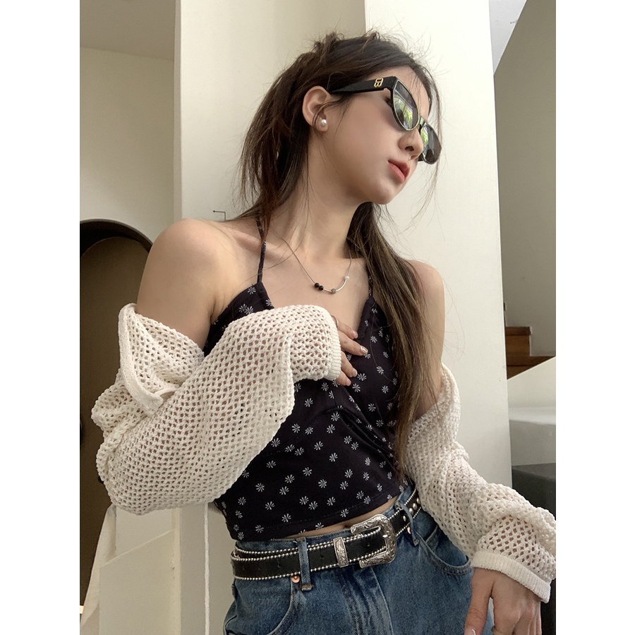 Porozi  Áo Cardigan Dệt Kim Tay Dài In Hoa Kiểu Hàn Quốc Thời Trang Mùa Hè Quyến Rũ Cho Nữ