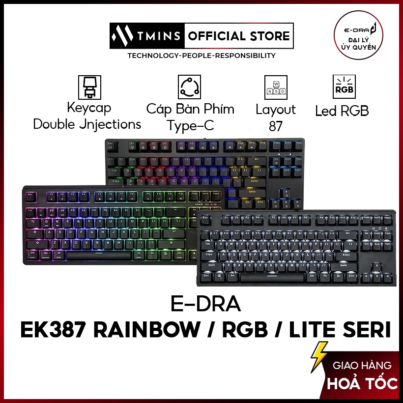 Bàn phím cơ E-Dra EK387 Rainbow / RGB / Lite Seri Bảo hành 24 tháng Chính hãng