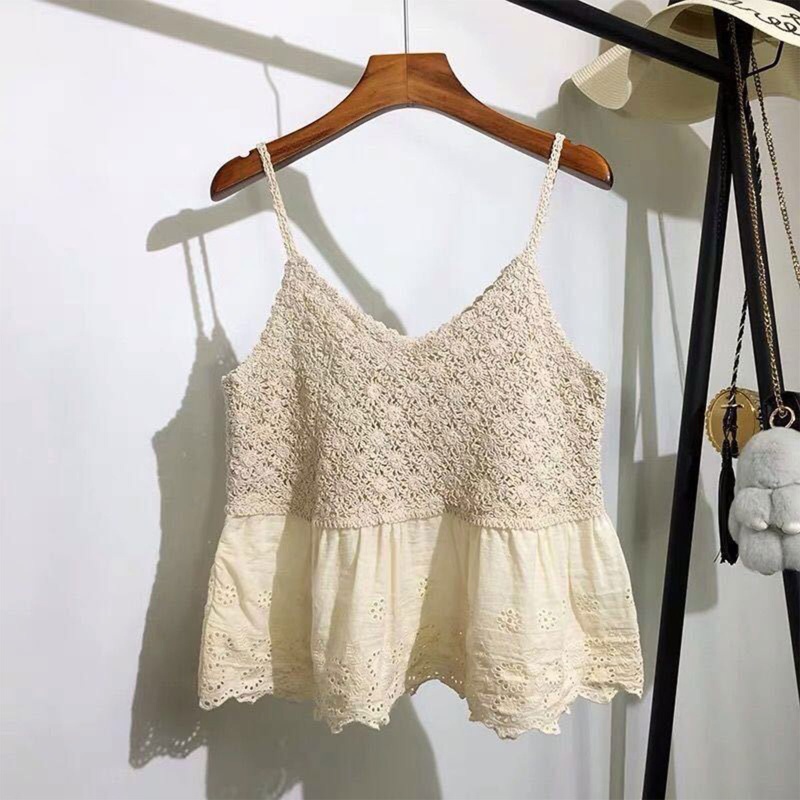 Áo Croptop Dệt Kim Hai Dây Màu Sắc Trơn Phong Cách Boho Gợi Cảm Cho Nữ Y2K