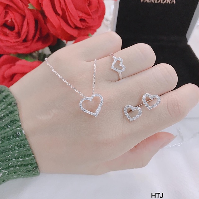 Bộ trang sức bạc hình trái tim xinh xắn