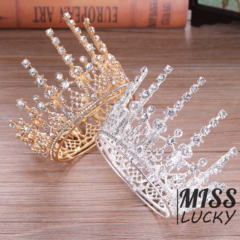 Vương miện kích thước 9.5*9cm mạ vàng / bạc đính đá xinh xắn cho nữ