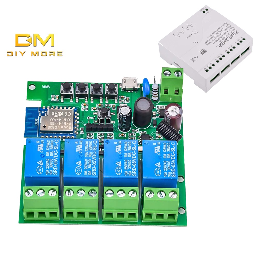 DIYMORE Mô-đun Công Tắc Rơ Le 4 Chiều Điều Khiển Từ Xa 433 APP Micro USB5V / AC85V-250V