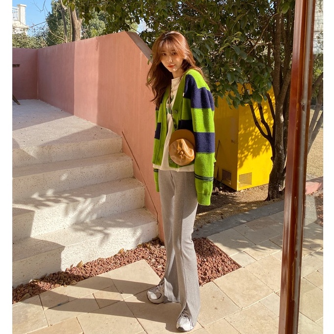 Áo Khoác Cardigan Dệt Kim Tay Dài Cổ Chữ V Dáng Rộng Kẻ Sọc Thời Trang Mùa Thu Cho Nữ | BigBuy360 - bigbuy360.vn