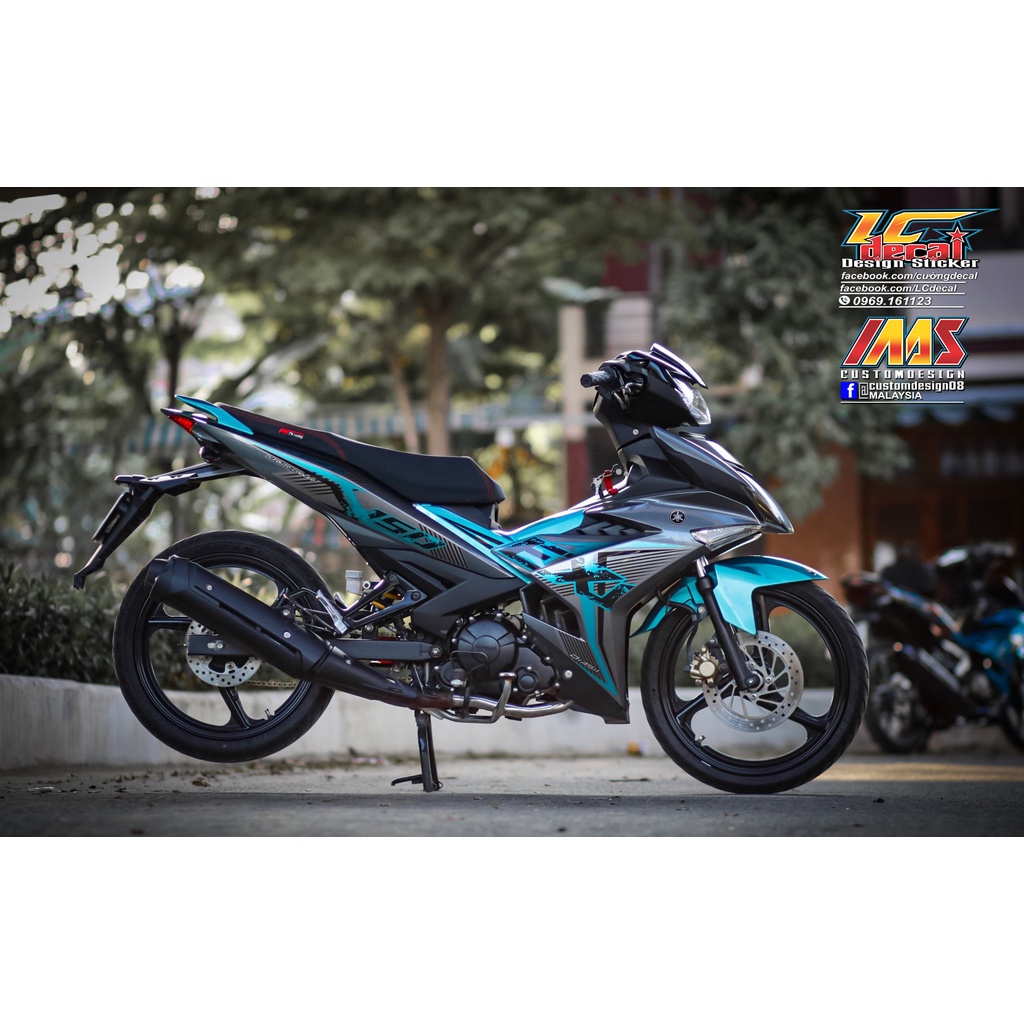 TEM RỜI cho Exciter 150 xanh ngọc - xám, mẫu chữ EX nổi bật