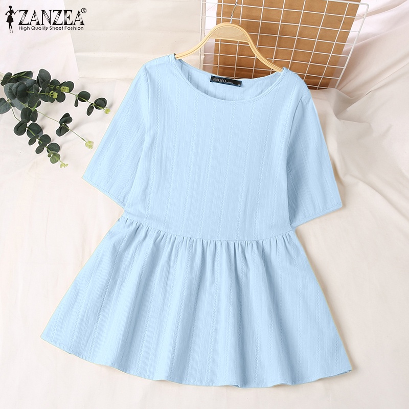Áo ZANZEA ngắn tay cổ tròn thời trang dành cho nữ