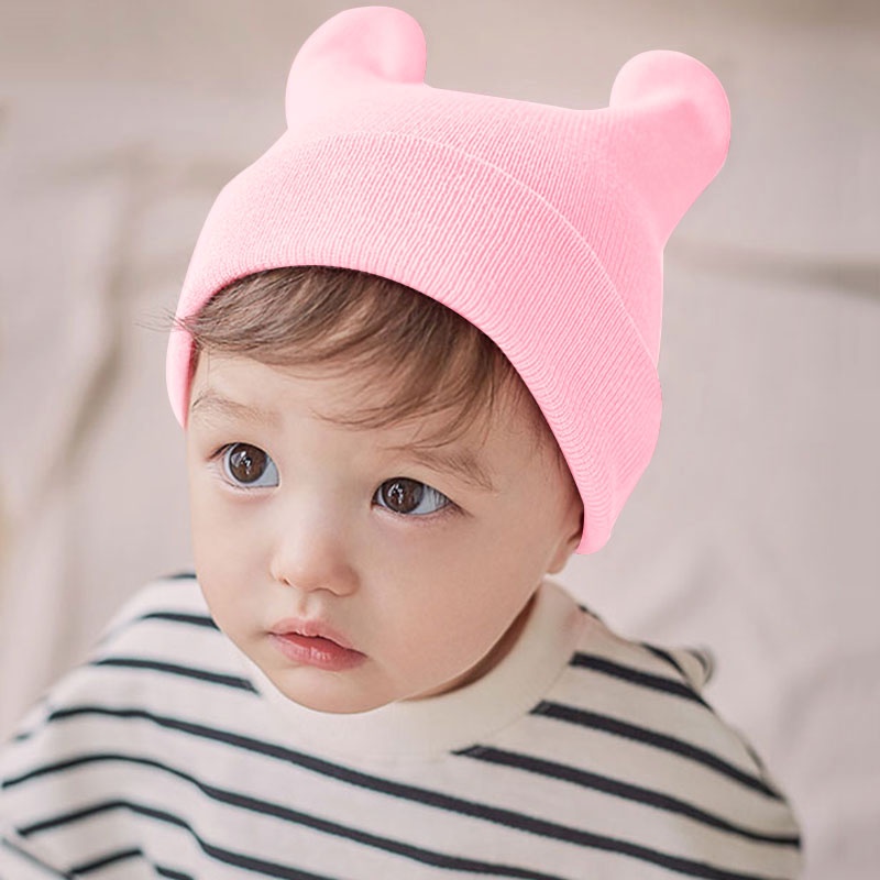 Dễ Thương Mũ Beanie Dệt Kim Màu Trơn Giữ Ấm Mùa Thu Đông Cho Bé