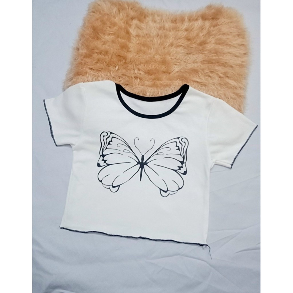 áo kiểu viền cổ in bươm bướm xinh xắn nét mãnh dễ thương hình thật xinh