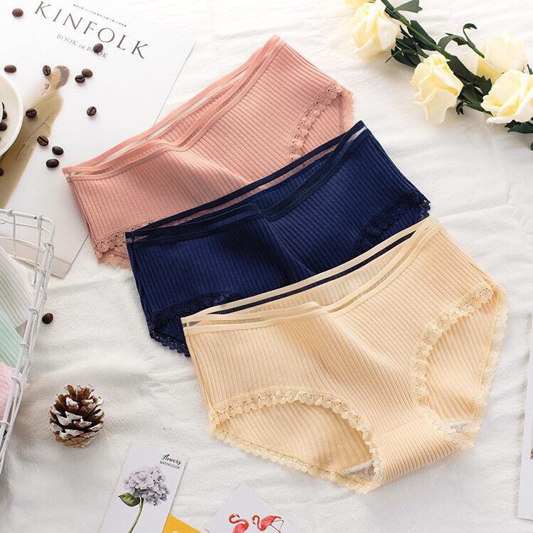 Quần Lót Nữ Cotton viền ren gân tăm kháng khuẩn hoạ tiết viền ren sexy. - QL Tăm phối ren