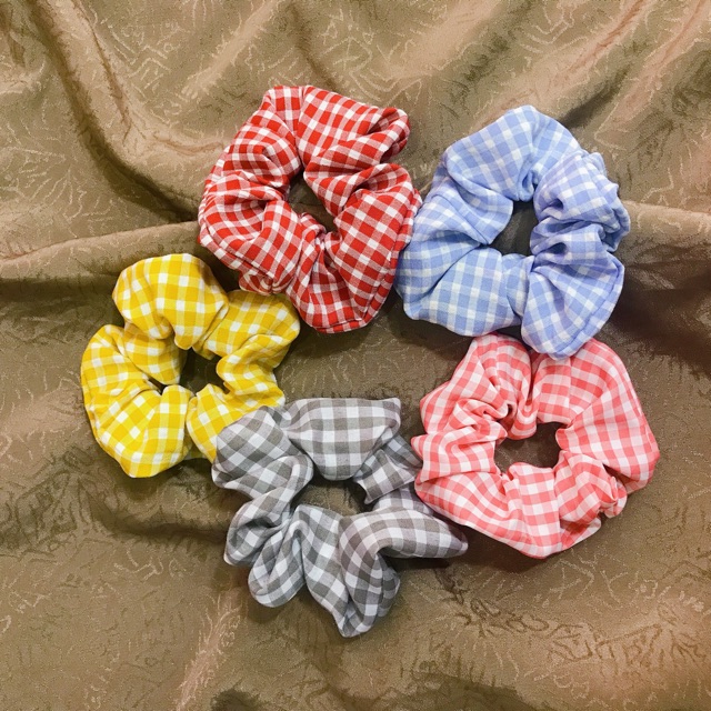 Dây cột tóc vải caro scrunchies phong cách Hàn