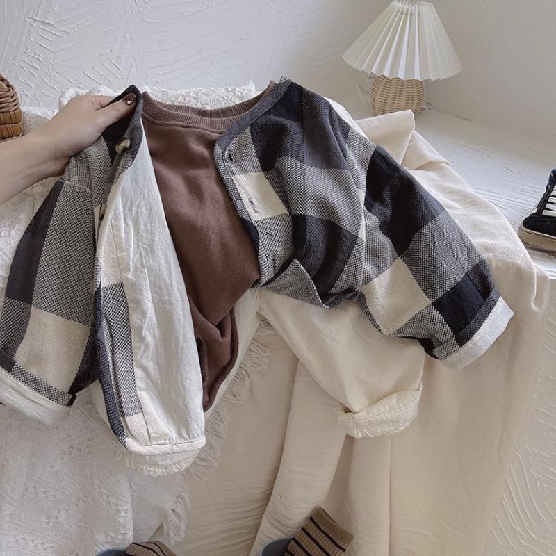 Áo Khoác Cardigan Ngắn Kẻ Sọc Caro Phong Cách Mori Hàn Quốc Cổ Điển Thời Trang Mùa Thu 2022 Cho Bé