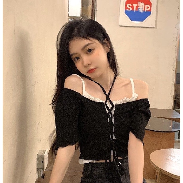 Set crotop thắt dây phối áo hai dây sexy hot trend | BigBuy360 - bigbuy360.vn