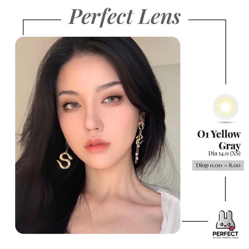 Lens Mắt , Kính Áp Tròng O1 YELLOW GRAY Có Độ Cận và Không Độ , DIA 14.0 , Cho Mắt Nhạy Cảm Giá Sale