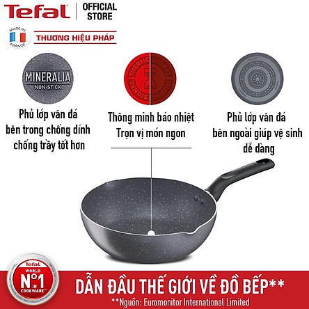 KHÔNG DÙNG BẾP TỪ-  Chảo chiên sâu lòng Tefal Natura vân đá B2266495 size 24 /B2266695 size 28cm- Hàng chính hãng