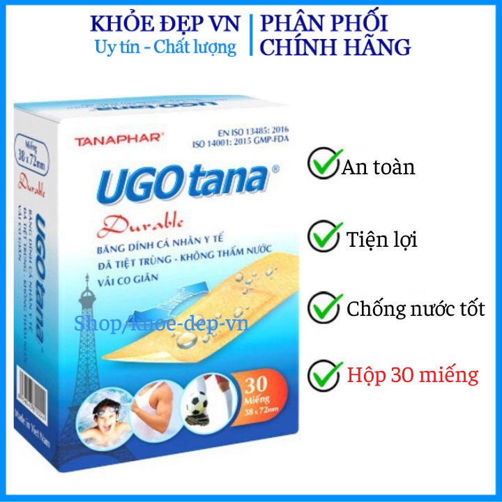 HỘP 30M Băng dính cá nhân y tế UGOTANA 38 x 72mm, băng keo cá nhân - Chuẩn BYT