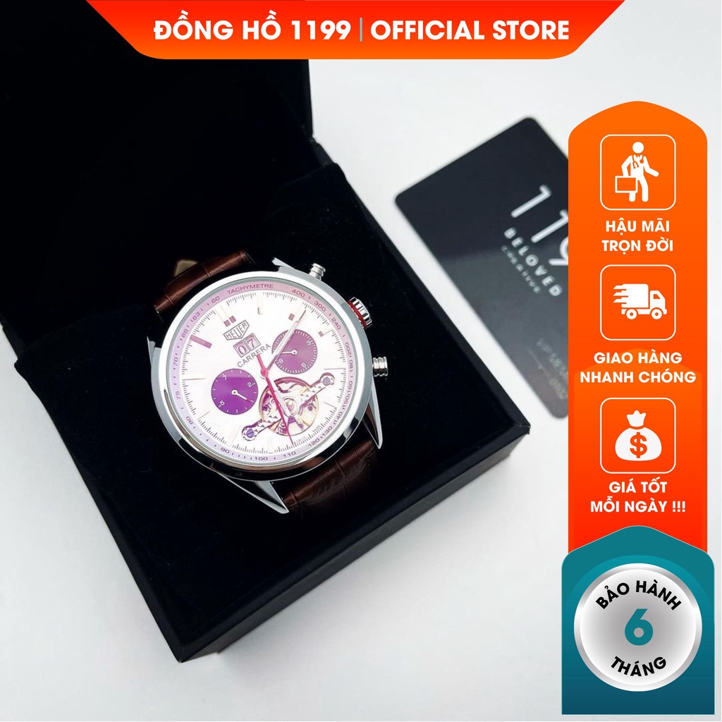 Đồng hồ cơ - Đồng Hồ Dây Da Nam 43mm Fom Mới Chống Xước Chống Nước Kính Sapphire Tím 201ZX - 1199 Watches