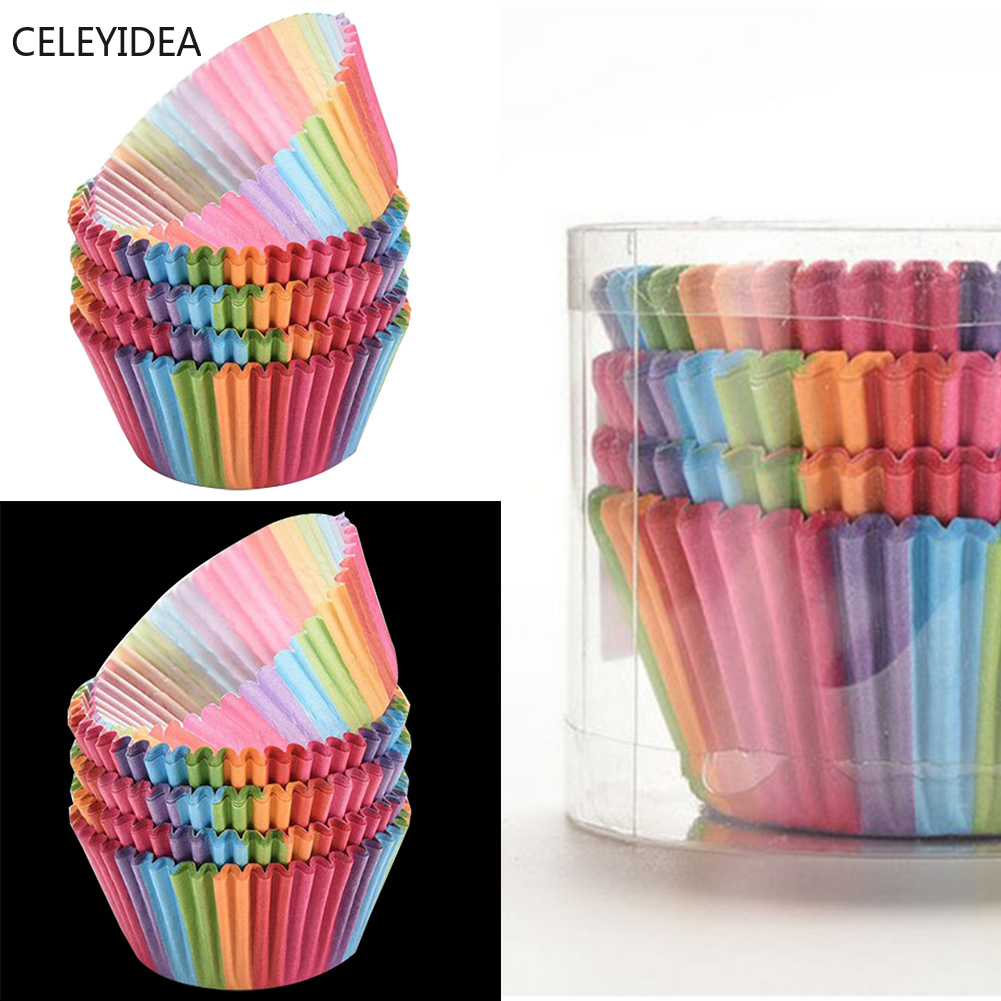 Set 100 Cốc Giấy Làm Bánh Cupcake Nhiều Màu