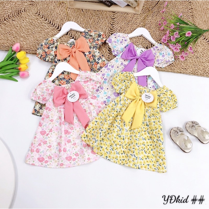 Váy thô hoa nơ lụa cực xinh cho bé gái - VTHNL