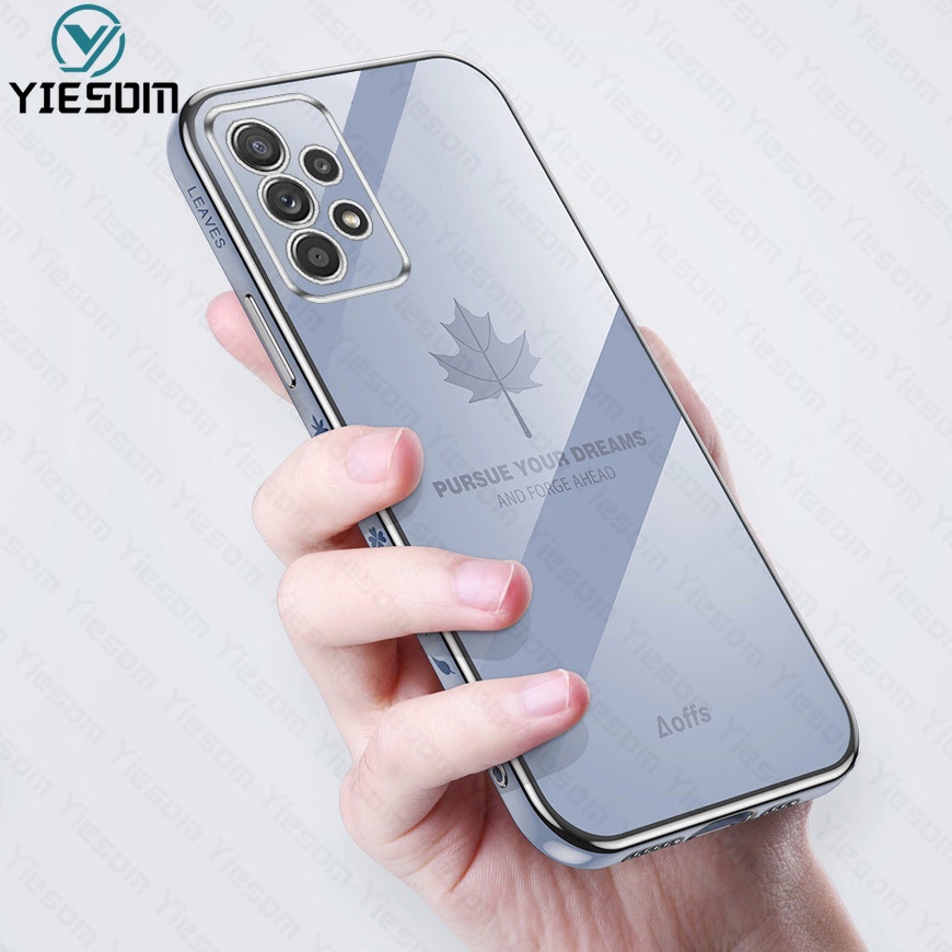 Ốp Điện Thoại Khung Vuông Mềm Chống Sốc Họa Tiết Lá Phong Sang Trọng Cho Samsung Galaxy A32 A52 A52S A72 A12 A22 4G 5G A51 A71 A31 M12 M22