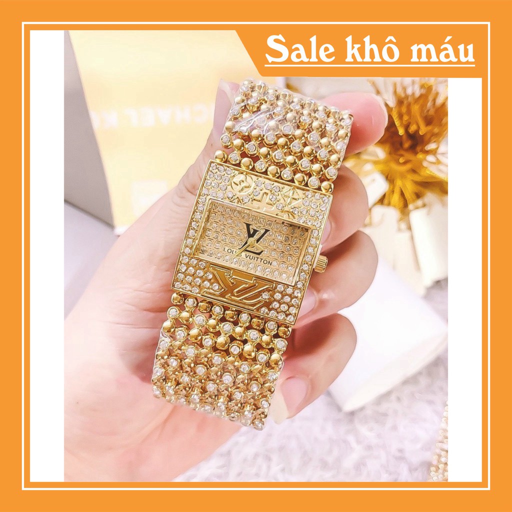 Đồng hồ nữ LVS3 dáng bảng đính đá dây kim loại cao cấp tặng pin chống nước DHN