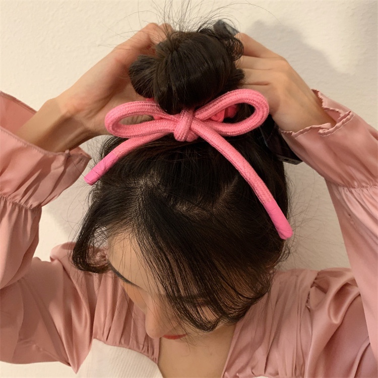 Dây Buộc Tóc Cao Su Nylon Hình Nơ Hồng Dễ Thương Cho Nữ