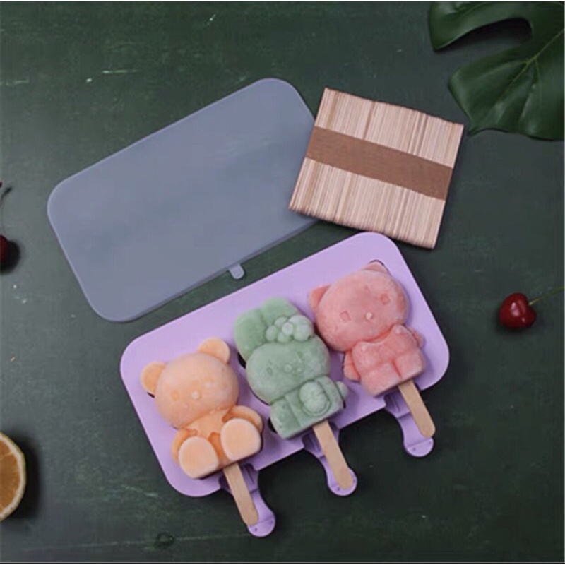 Khuôn kem silicon tặng kèm que và nắp