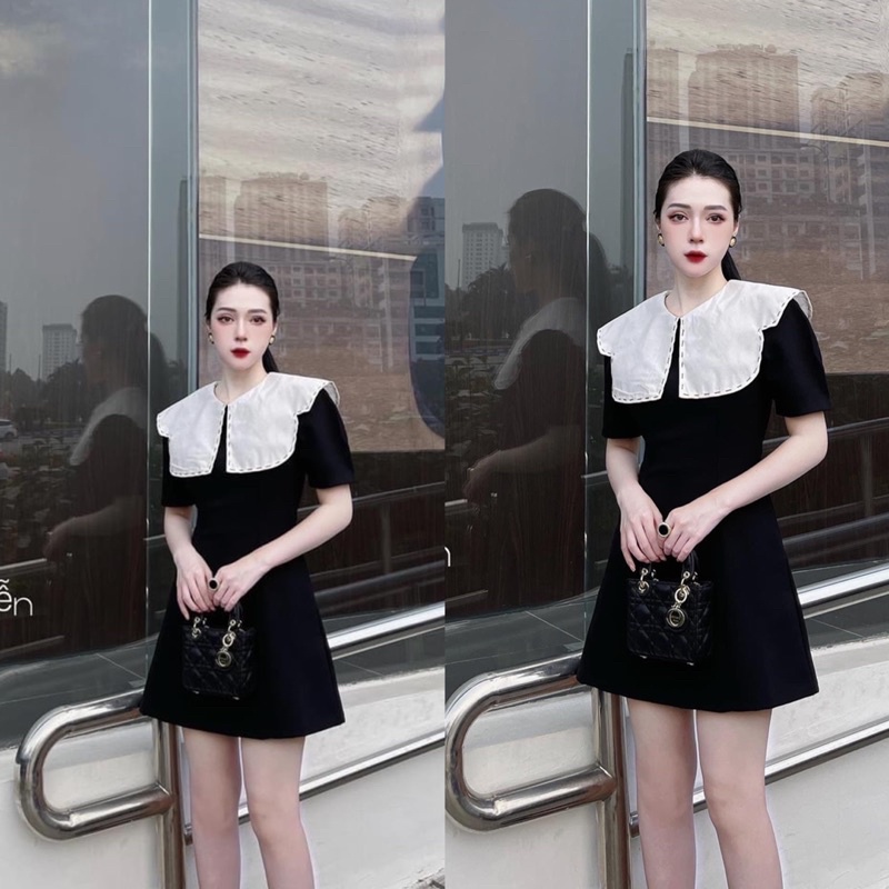 Váy Umi Cổ Viền Pha Trắng Tiểu Thư Có Ảnh Thật Kèm Video