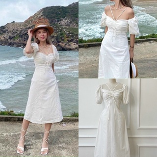 Đầm midi phối dây rút