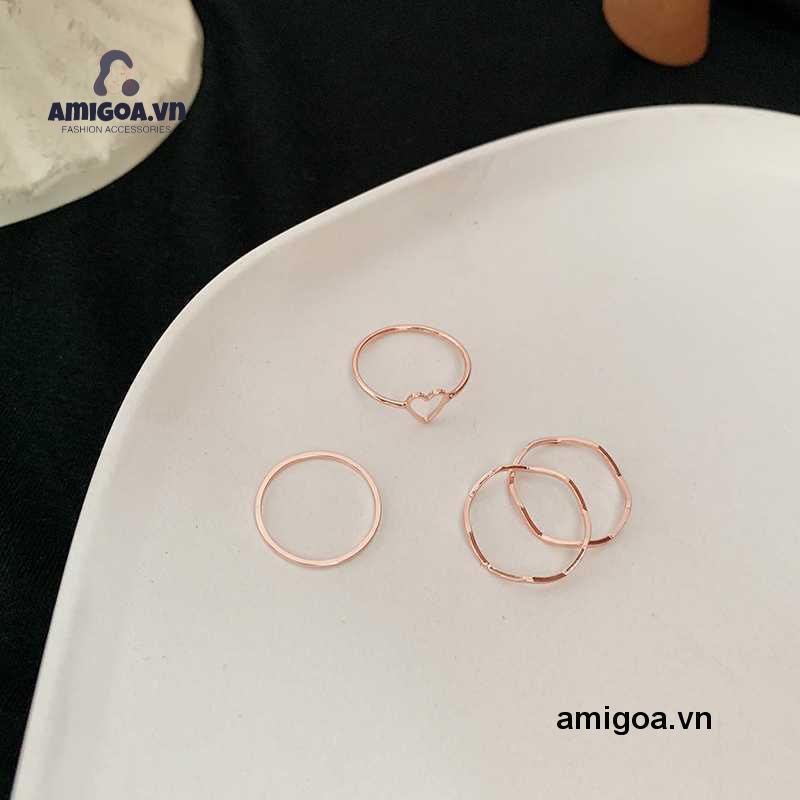 ✨✨Bộ 4 nhẫn hợp kim thiết kế thanh lịch hợp thời trang