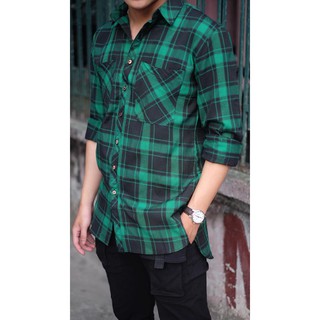 Sơ mi flanel longtee cổ bẻ kẻ caro mẫu mới nhất - màu xanh