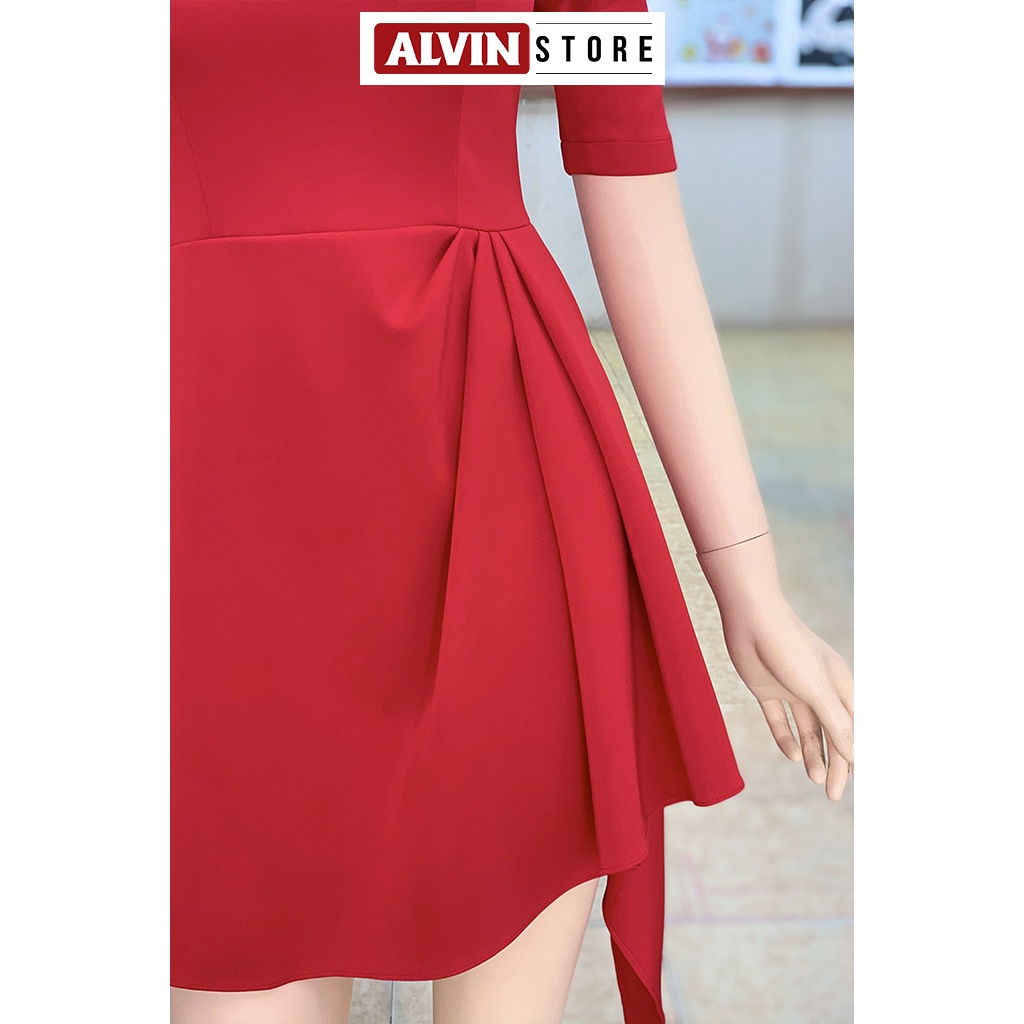 Đầm Xoè Kiểu Cổ Vuông Tay Phồng Xếp Ly Alvin Store 2835