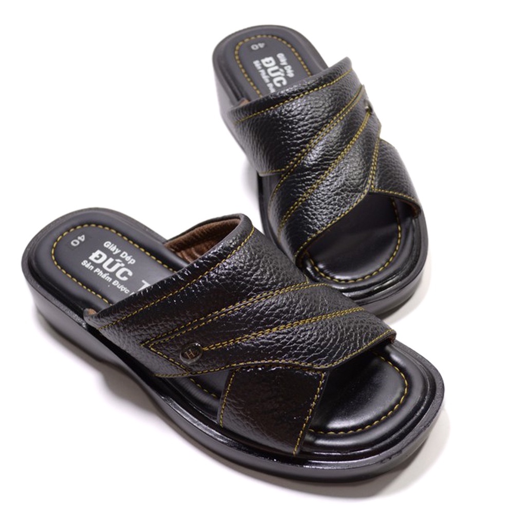 Dép Nam Quai Ngang Trung Niên Da Bò Cao Cấp