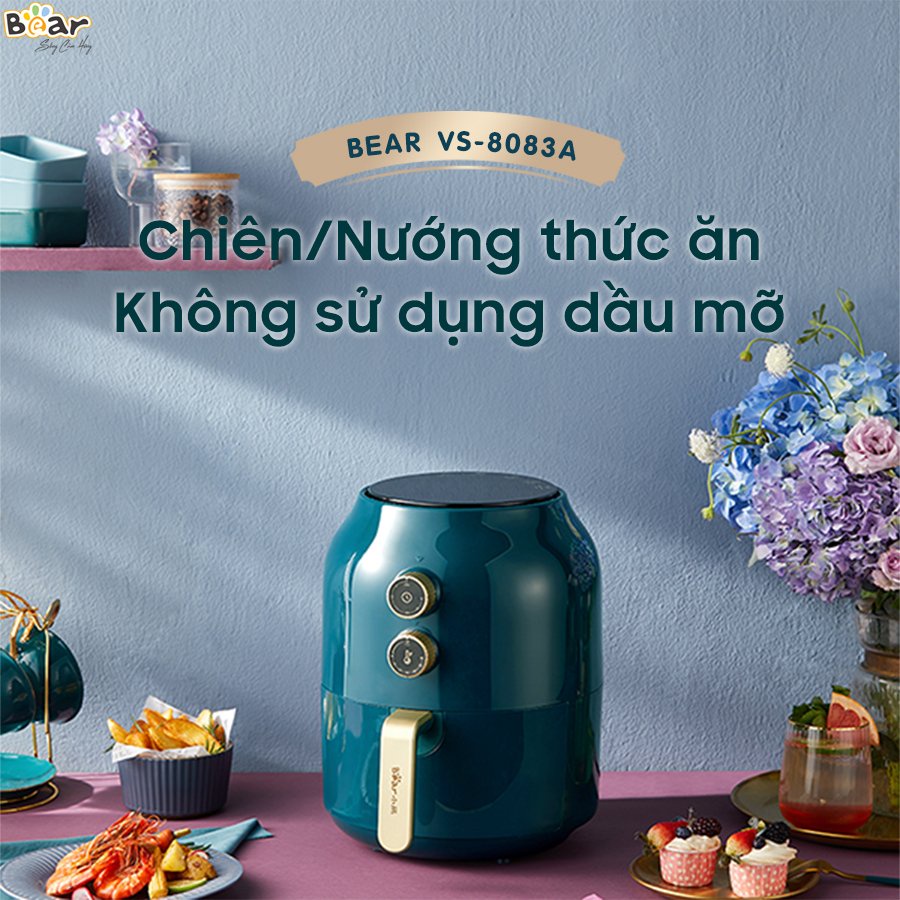 Nồi chiên không dầu 3.5L Bear Air Fryer VS-8083A - Đa chức năng, tự động thông minh - Bảo hành 18 tháng