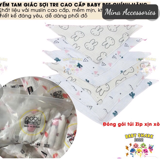 Set 5 yếm tam giác có cúc bấm BABY BEE sợi tre cao cấp cho bé