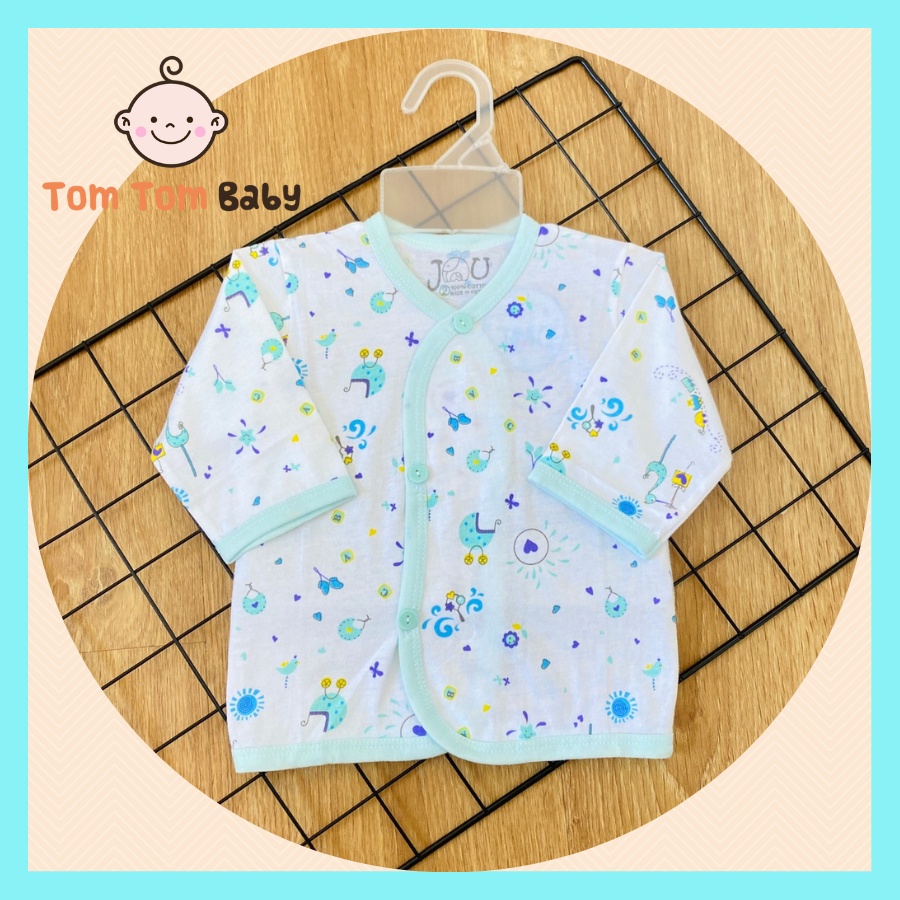1 Áo sơ sinh Tay Dài cotton cao cấp JOU | Mẫu Tay Dài Họa Tiết Cài Nút Xéo | Size 1,2,3 cho bé sơ sinh - 9kg