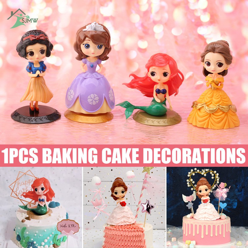 SJMW Cute Cartoon Girls Cake Topper Big Eyes Doll Princess Birthday Cake Decoration Party Supplies