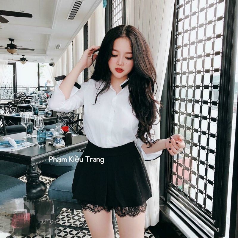 Quần sooc vải chân ren giả váy