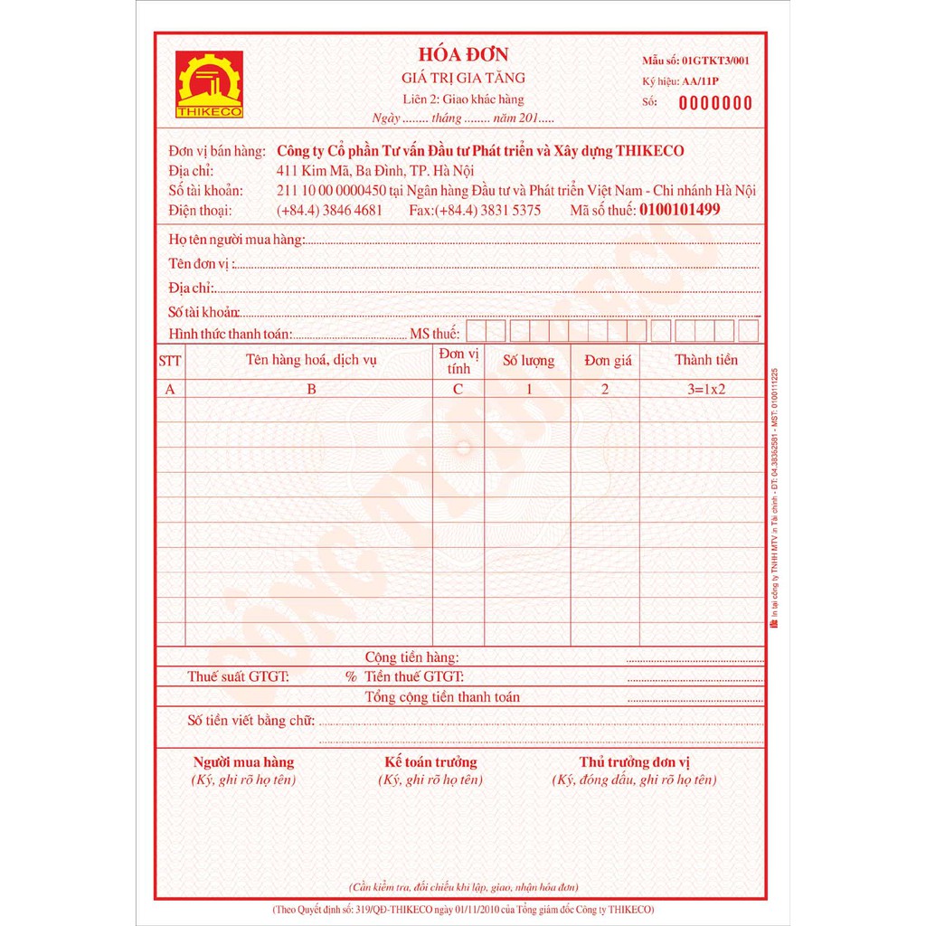 Hóa Đơn VAT khi mua sản phẩm của shop