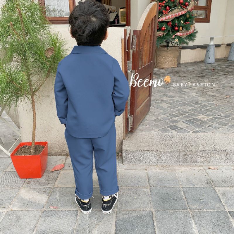 _Bộ vest tex hàn 4 khuy trắng cho bé trai 9 đến 23kg
