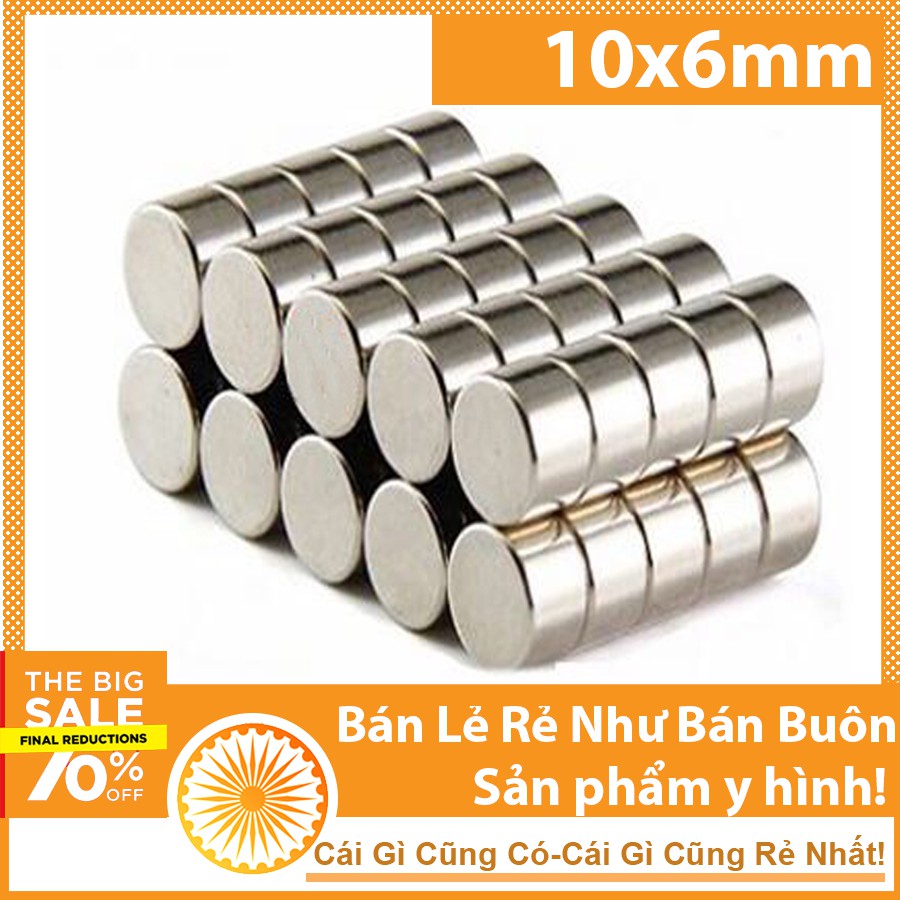Nam châm đất hiếm 10x6mm Nam Châm Đính Bảng Từ [ 1 viên ]