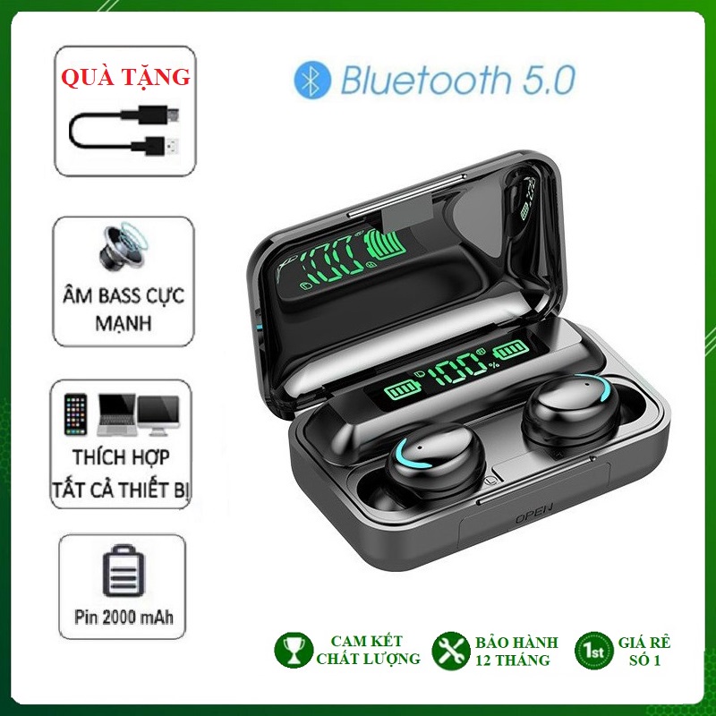 Tai Nghe F9 Pro Bluetooth 5.0 Không Dây Cảm Biến Vân Tay , Kiêm Sạc Dự Phòng Cao Cấp Nhiều Màu. Amoi F9