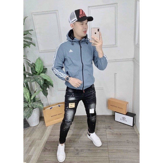 Áo khoác gió ads nam 2 lớp dày dặn 3 sọc