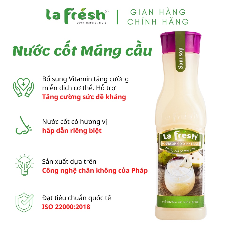 Nước Cốt Mãng Cầu Xiêm Lafresh Đà Lạt chai 650ml