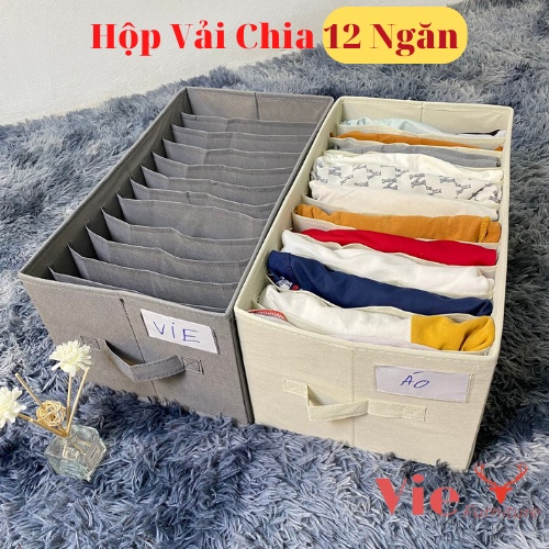 Hộp Vải Đựng Quần Áo Chia 12 Ngăn - Hộp Đựng Đồ Sắp Xếp Tủ Quần Áo