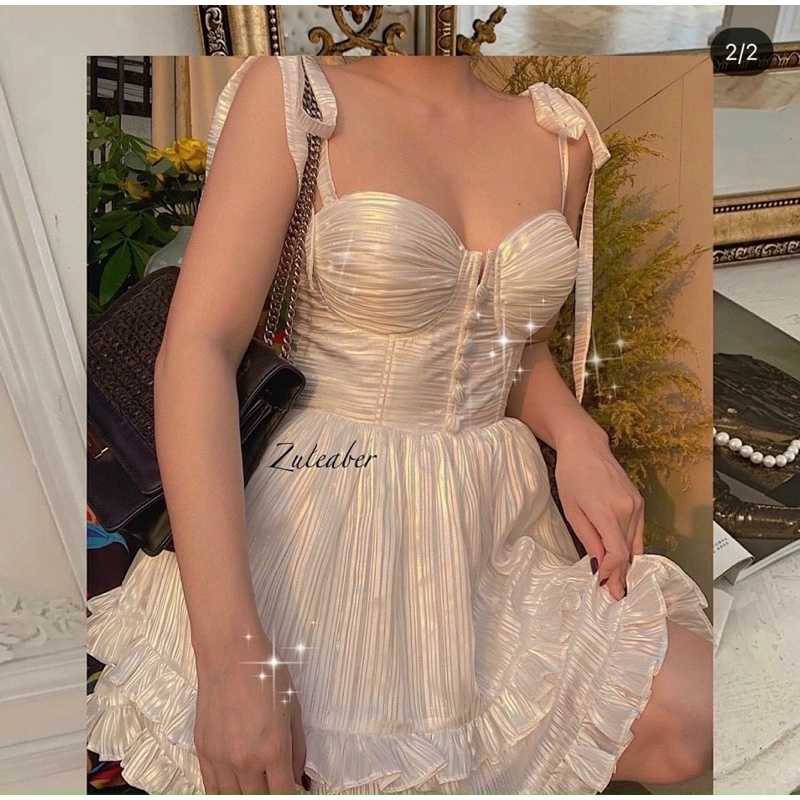 ĐẦM TRẮNG 2S CỘT VAI CÚP NGỰC CHÂN BÈO