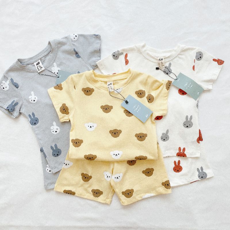 [VNXK] Bộ Đồ HM Cộc Tay Cotton Hè Hàng Xuất Dư Xịn Hình Gấu Thỏ, Khủng Long Đáng Yêu Cho Bé Trai Bé Gái