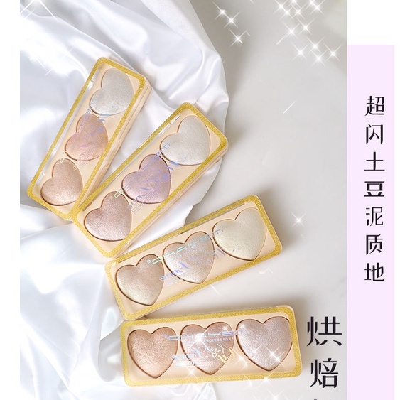 Makeup New Three-color Love High-gloss Pearlescent Brighten Cute Girl Eyeshadow Repairing All-in-one Palette Contour Palette