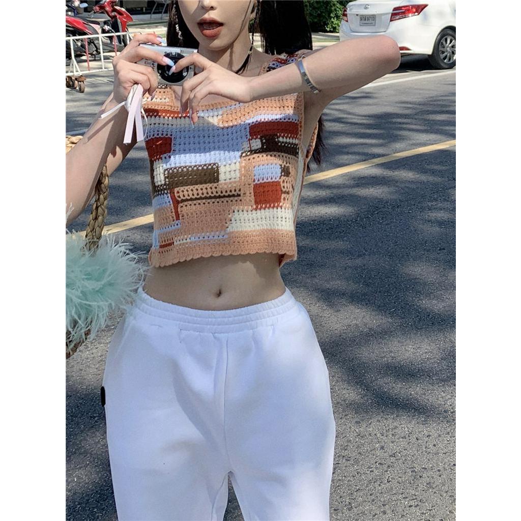 Áo Dệt Kim Sát Nách Dáng Ngắn Màu Sắc Tương Phản Thời Trang Mùa Hè 62159